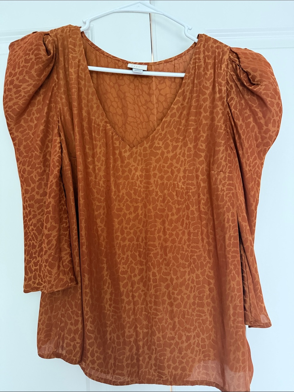 NWOT A New Day Rust Animal-Print V-Neck Puff-Sleeve Blouse
